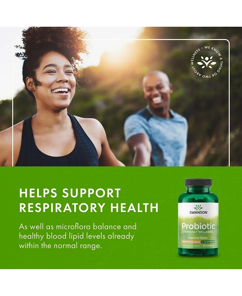 Swanson Probiotic, Digestive Health Supplement with 1 Billion Cfu per Capsule, Natural Formula, Bowel Regularity and Daily Wellness, 120 Capsules