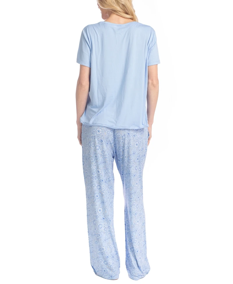 Muk Luks Women's Artistic Garden Round Neck Top and Ankle Pants