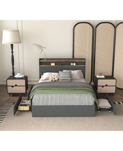 Lucky One Queen Bed Frame with 4 Storage Drawers