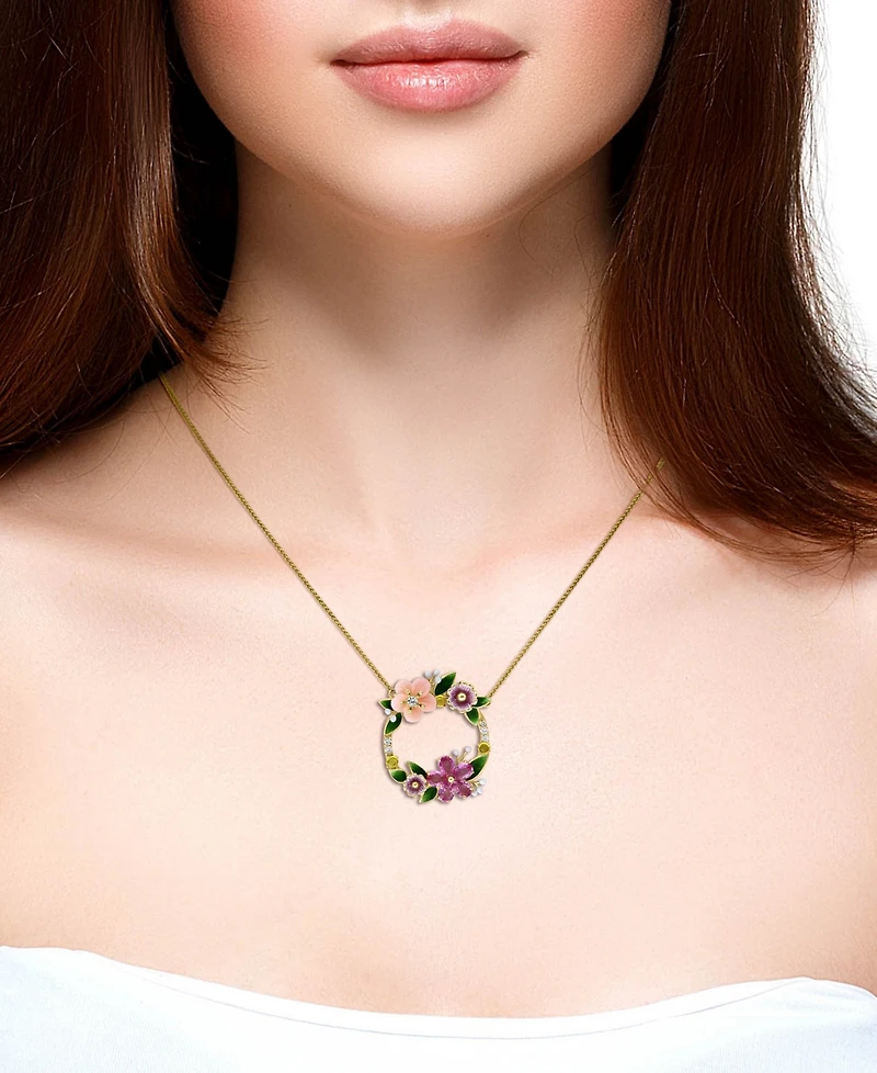Lali Jewels Pink Mother of Pearl (7/10 ct. t.w.), Multi Gemstone (1-1/20 ct. t.w.) and Diamond (1/20 ct. t.w.) Necklace in 14k Yellow Gold