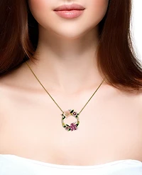 Lali Jewels Pink Mother of Pearl (7/10 ct. t.w.), Multi Gemstone (1-1/20 ct. t.w.) and Diamond (1/20 ct. t.w.) Necklace in 14k Yellow Gold