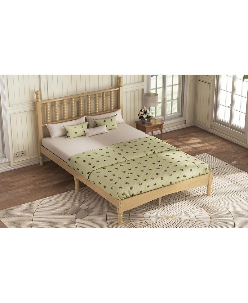 Streamdale Furniture Wood Platform Bed with Gourd Headboard