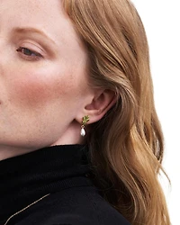 Fable England Oak Leaf Pearl Drop Gold Earrings