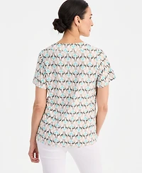Jm Collection Women's Printed Short Sleeve V-Neck Jacquard Top, Macy's Exclusive