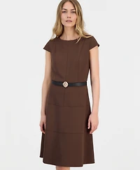 Anne Klein Women's Scuba Seamed Cap-Sleeve Dress