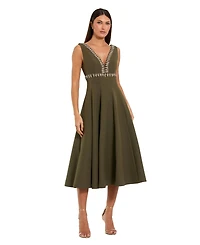 Mac Duggal Women's Rhinestone Embellished Crepe A Line Midi Dress