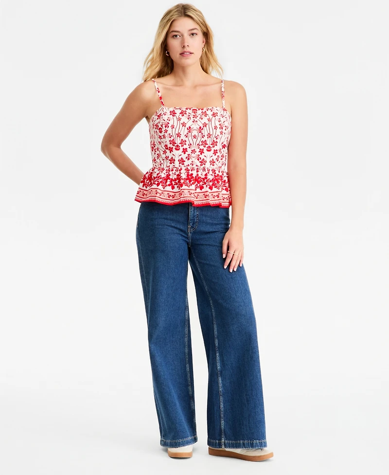 On 34th Women's Printed Cotton Tie-Back Peplum Top, Macy's Exclusive