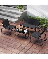 Gouun 4-Piece Patio Fabric Conversation Set with Loveseat and Glass Coffee Table