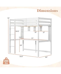 Gouun Loft Bed with Desk and Shelves for Home Dorm Apartment No Box Spring Needed