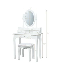 Gouun Oval Mirror Vanity Set with 10 Led Dimmable Bulbs, 3 Drawers and Stool