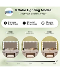 Gouun 43.5 in Vanity Desk with Led Lighted Mirror, 7 Drawers and Storage Stool