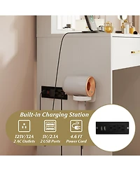 Gouun Vanity Desk with Led Lighted Mirror, 4 Drawers and Power Outlets