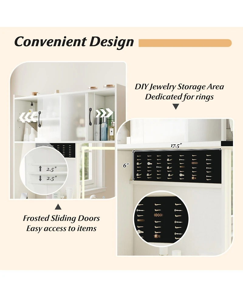 Gouun 67 in Tall Vanity Set with Led Mirror, Charging Station and Stool