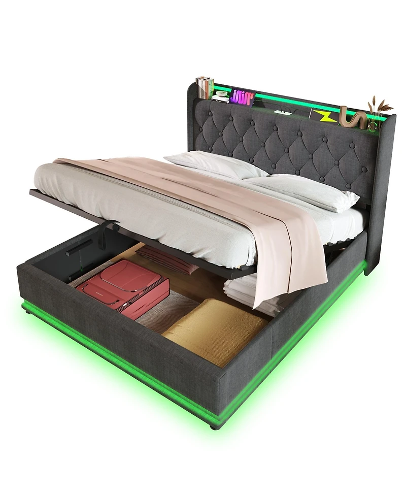 Lucky One Upholstered 360 Surround Led Light App & Remote Control Platform Bed Frame