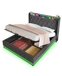 Lucky One Upholstered 360 Surround Led Light App & Remote Control Platform Bed Frame
