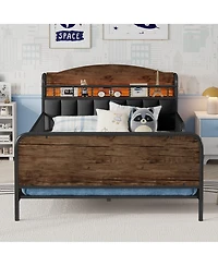 Lucky One Full Size Metal Platform Bed Frame with Light