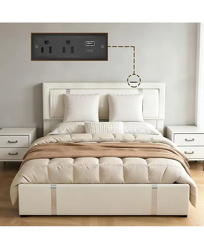 Lucky One Full Size Lift Up Storage Bed Frame with Adjustable Led Lights Headboard