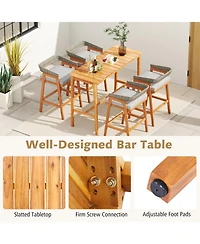 Gouun 54 x 22 in Acacia Wood Counter Height Patio Bar Set with Pe Rattan Barstools and Cushions