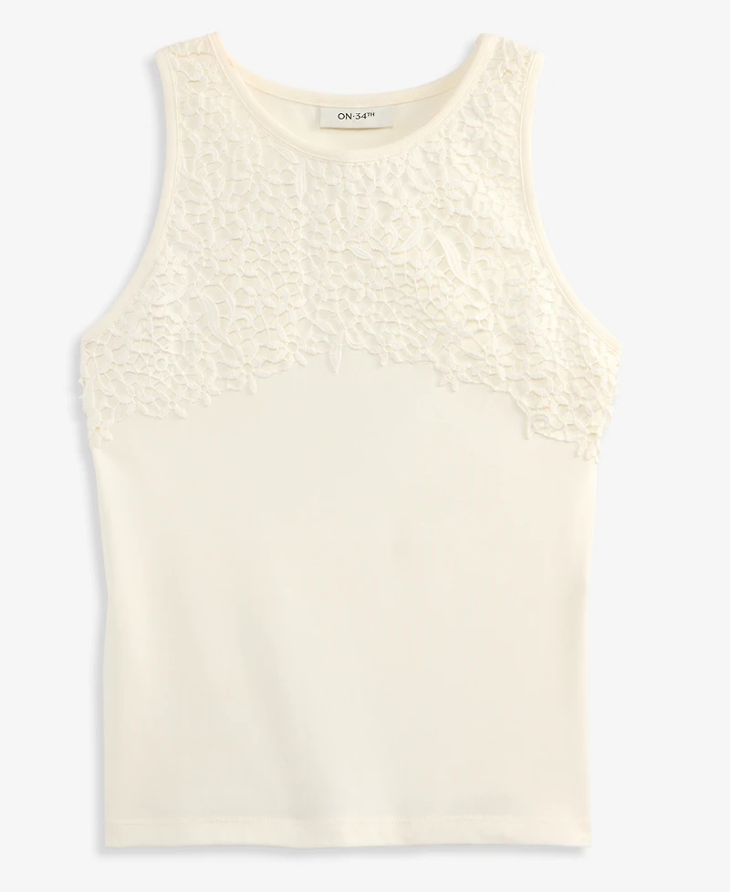 On 34th Women's High-Neck Sleeveless Lace-Trim Tank Top, Macy's Exclusive