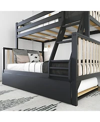 Max and Lily Bunk Bed Twin over Full with Trundle, Solid Wood Scandinavian Style Beds for Kids