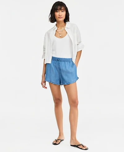 On 34th Women's Chambray Ruffled Drawstring Shorts, Macy's Exclusive