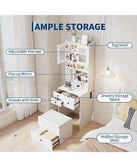 Homfan Modern Vanity Desk with Sliding Led Mirror, 4 Spacious Drawers, Makeup Dressing Table for Bedroom Organization, Sleek Design