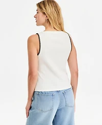 On 34th Women's Sleeveless Rib-Knit Whipstitch Button Front Top, Macy's Exclusive