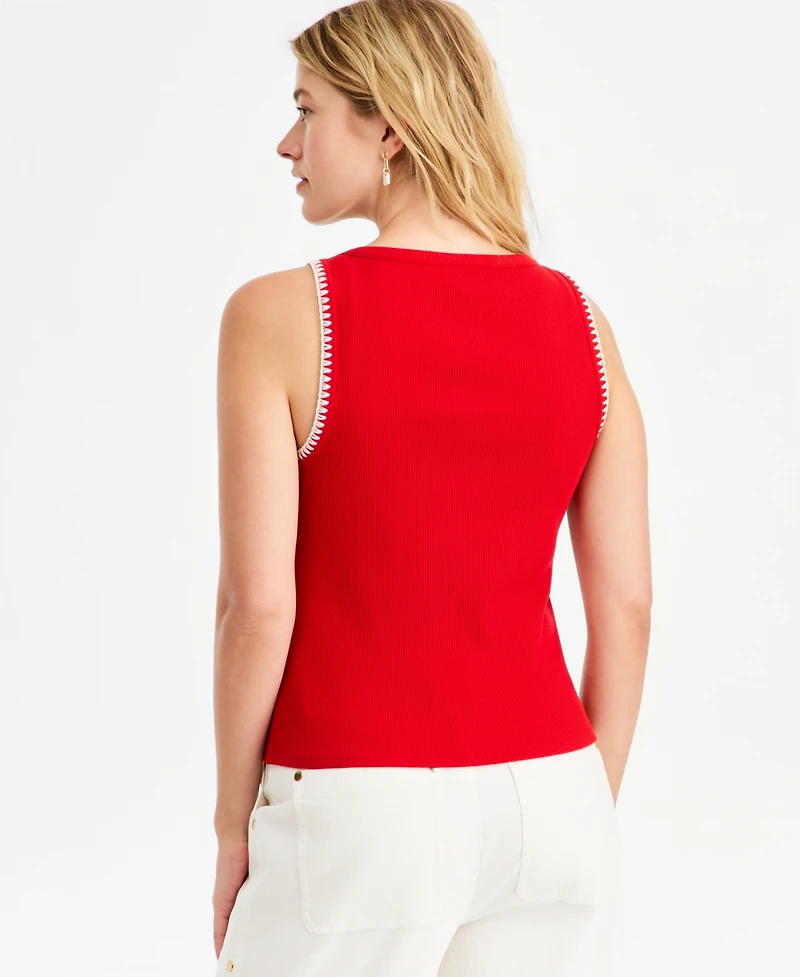 On 34th Women's Sleeveless Rib-Knit Whipstitch Button Front Top, Macy's Exclusive