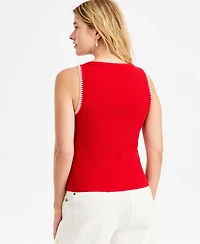 On 34th Women's Sleeveless Rib-Knit Whipstitch Button Front Top, Macy's Exclusive