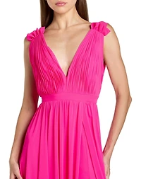 Mac Duggal Petite Sleeveless Pleated Chiffon V-Neck Gown