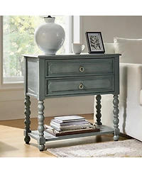 Hulala Home Aristidh Traditional 30"Tall Solid Wood 2-Drawer End Table with Built-in Charging Outlets