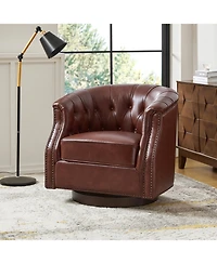 Hulala Home Nixmary 32"W Transitional Genuine Leather Chesterfield Rocker Swivel Chair with Nailhead Trims