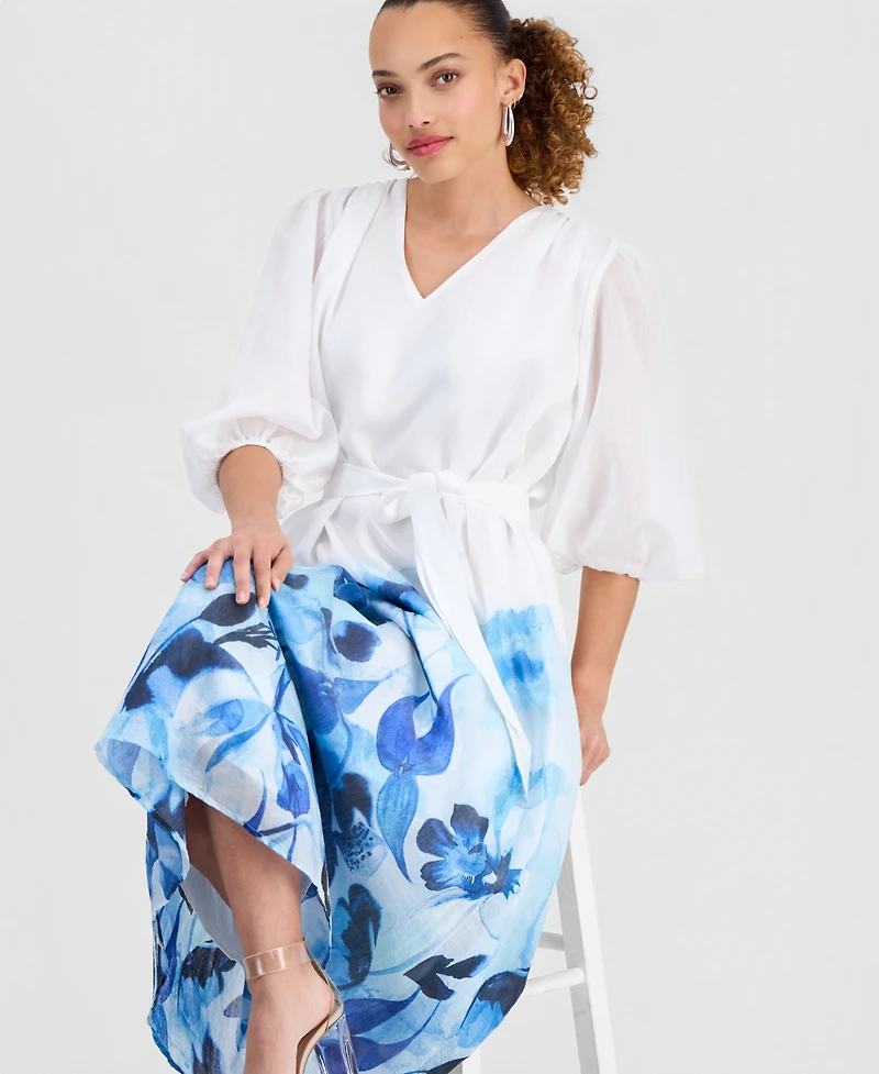 I.n.c. International Concepts Petite V-Neck Puff-Sleeve Dress, Macy's Exclusive