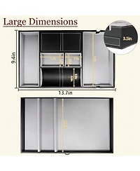 Yigii 2 Layer Faux Leather Valet Tray Nightstand Organizer Catch All for Phone Wallet Keys Dresser Top Storage