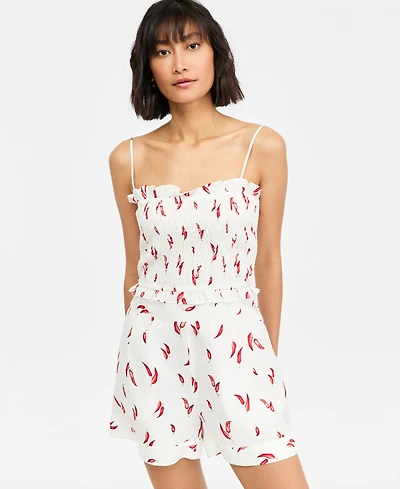 On 34th Women's Printed Linen-Blend Smocked Tank, Macy's Exclusive