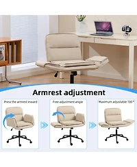 Flynama Pu Criss Cross Office Chair,5-Gear Adjustable Armrest Chair