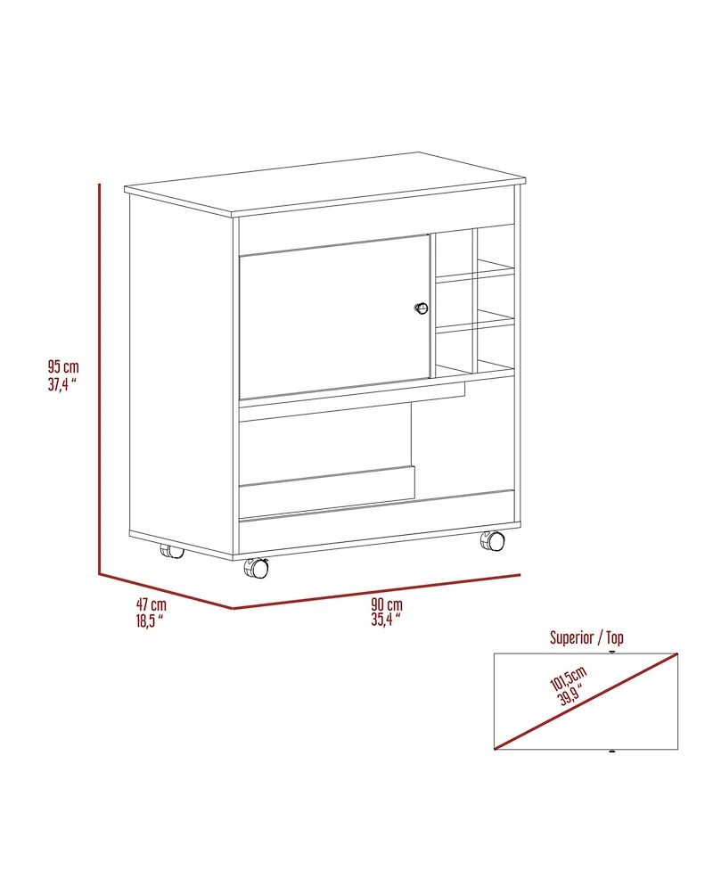 Flynama Light Oak Bar Cart with Lower Panel, 6 Bottle Cubbies and 1 Cabinet