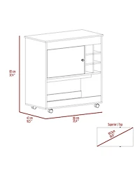 Flynama Light Oak Bar Cart with Lower Panel, 6 Bottle Cubbies and 1 Cabinet