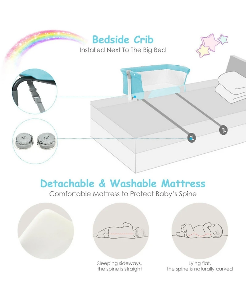 Gouun Baby Portable Bedside Bassinet Sleeper with 4 Adjustable Heights and Carrying Bag