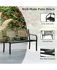 Sugift 50 in Outdoor Metal Garden Bench with Rattan-Like Backrest for 2-3 People