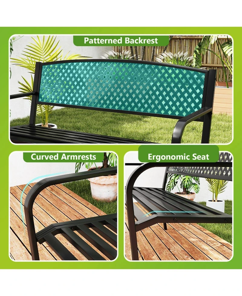 Sugift Metal Outdoor Patio Bench with High Back for 2-3-Person Seating