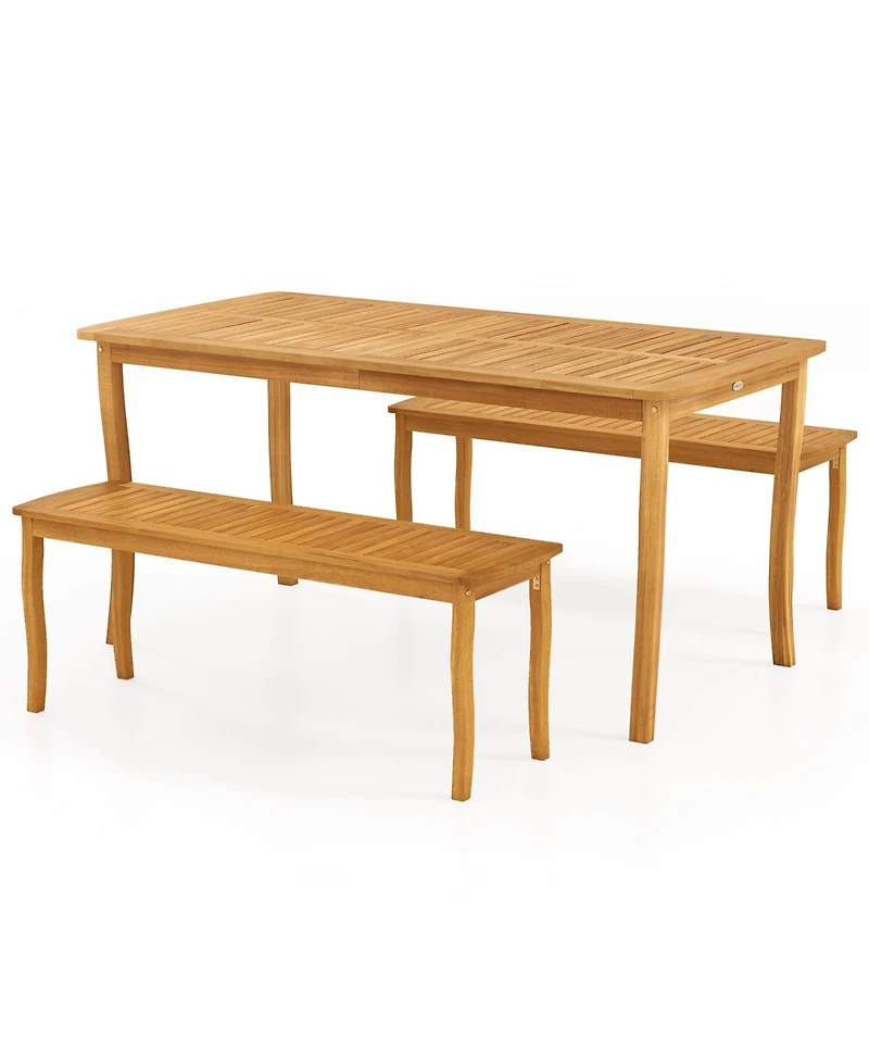 Sugift 3 Piece Patio Dining Set with Acacia Wood Table and Benches