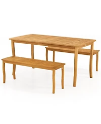 Sugift 3 Piece Patio Dining Set with Acacia Wood Table and Benches