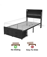 Lucky One Twin Bed Frames with Headboard, Twin Size Bed Frames with Storage Drawers, Twin Bed