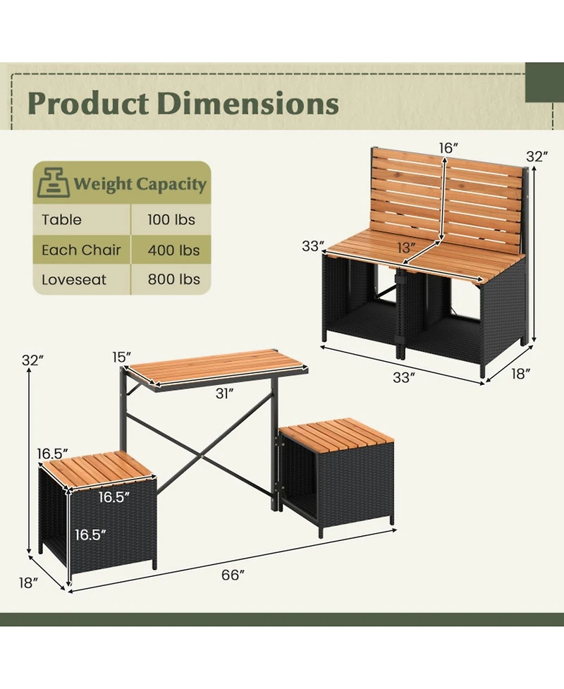 Gouun 2-in-1 Convertible Picnic Table and Bench Set with Built-in Storage