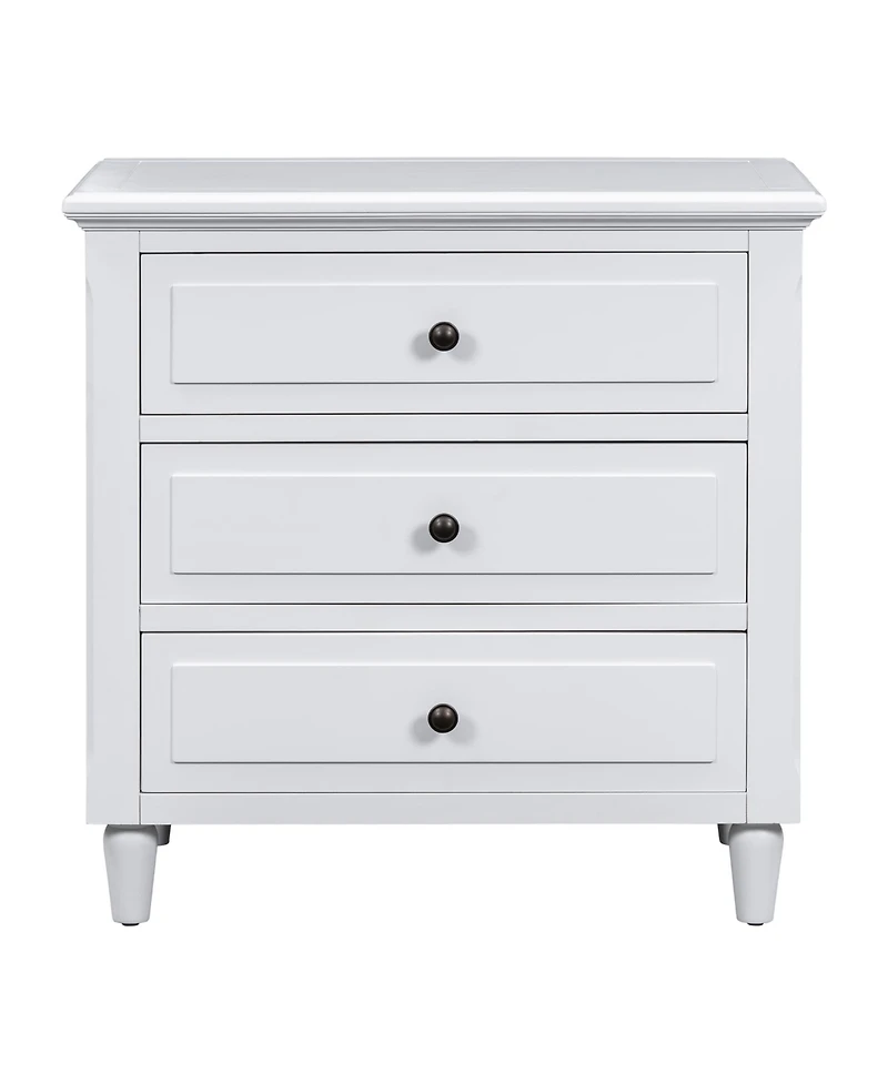 Rainsken Nightstand with 3 Drawers and Smooth Gliding Rails, Modern Wood Bedside Table with Metal Handle and Rubber Legs for Bedroom