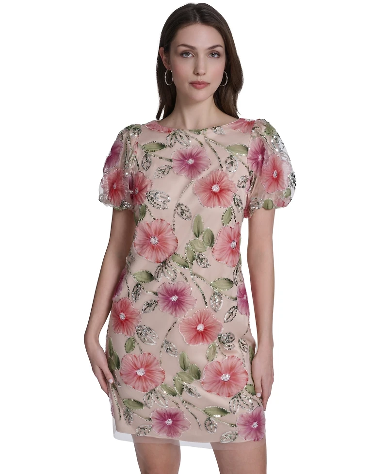 Eliza J Petite Printed Boat Neck Mini Dress