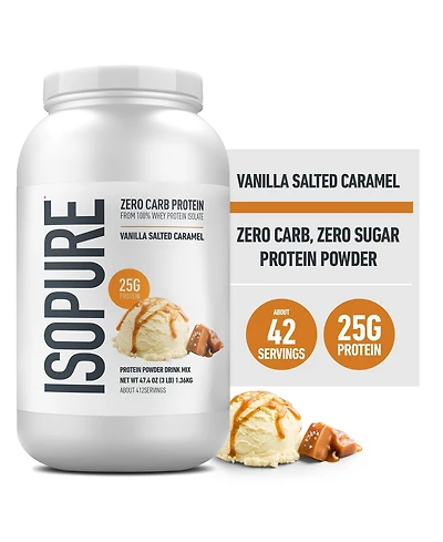 Isopure Zero Carb, Vitamin C and Zinc for Immune Support, 25g Protein, Keto Friendly, Whey Protein Isolate, Vanilla Salted Caramel, 3 Pounds