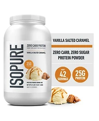 Isopure Zero Carb, Vitamin C and Zinc for Immune Support, 25g Protein, Keto Friendly, Whey Protein Isolate, Vanilla Salted Caramel, 3 Pounds