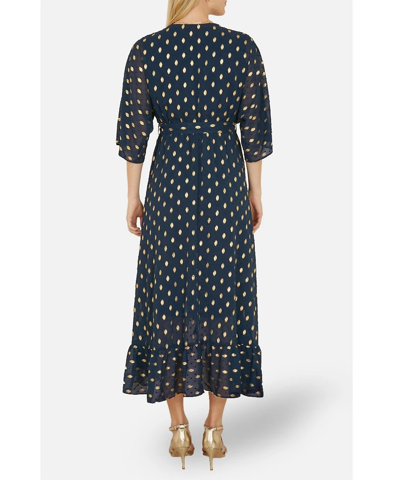 Yumi Women's Foil Print Wrap Over Dress